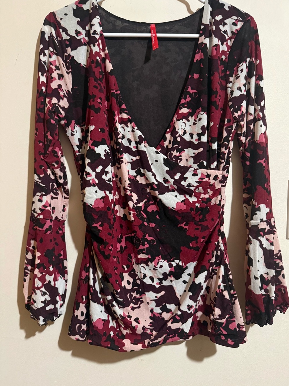Ruby Ribbon Burgundy Black Cream Pink Wrap Blouse